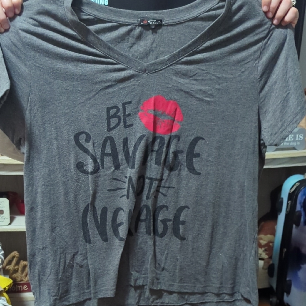 Sofra Gray 'Be Savage' V-Neck Tee